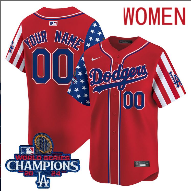 Women MLB Los Angeles Dodgers Custom American Style red 2024 World Series Champions Limited Jersey
